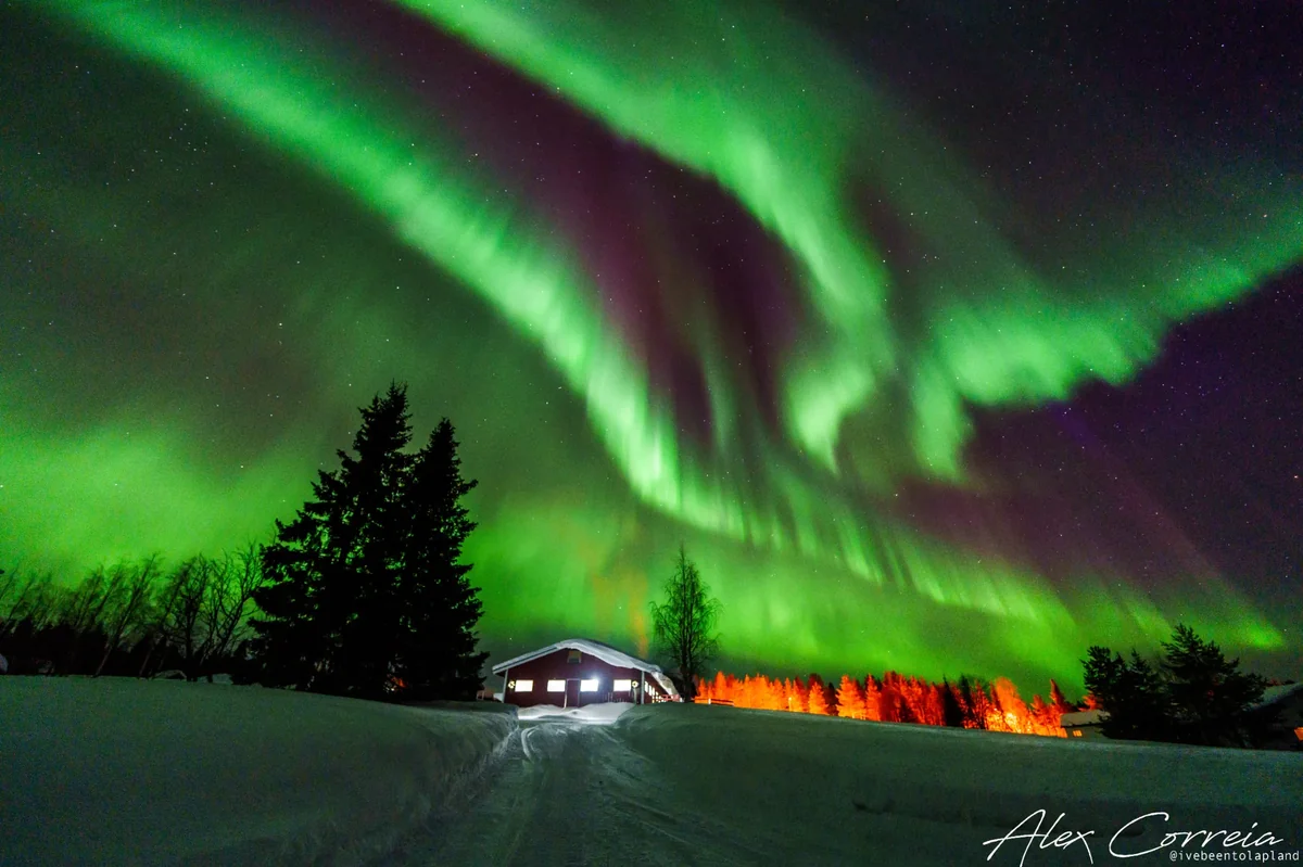 Aurora over Lapland village