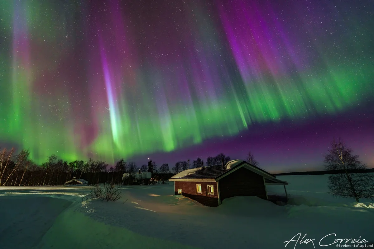 Aurora over cabin, Finland